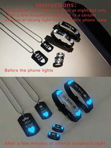 ATLVXJL 6pcs/Set Couple Friendship & Love Glow-In-The-Dark Heart, Crown, Her King & His Queen Pendant Necklace, Silicone Bracelet, Ring Jewelry Set, Casual Accessories Suitable For Daily Wear And Holiday Gift