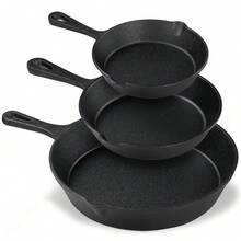 Senmeo 4-Piece Cast Iron Skillet Set - Pre-Seasoned Chef Grade (10"/8"/6"/5"), Heavy-Duty Restaurant Quality, Oven-Suitable For Searing, Baking, Frying & Camping - 黑色 - 查看 7