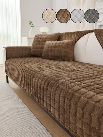 1PC Flannel Checkered Quilted Pet-Friendly Sofa Cushion All-Season Non-Slip Seat Pad, Fits 1-4 Seater Modular Sectional Sofa Cover Machine Washable, Ins Style Suitable For Furniture Protection And Living Room/Office/Bedroom Decoration