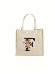 1 Stück Leinen Blumen Buchstaben Handtasche, einfache Handtasche mit großer Kapazität, tragbare lässige Aufbewahrungstasche, multifunktionale Einkaufstasche, personalisiertes Geschenktasche, geeignet für Hochzeiten, Geburtstage, Strände, Festivals, perfekte Geschenke für Frauen, Lehrer, Freunde, Brautjungfern, große Taschen, Studenten und Schulanfang, beste Lehrergeschenke für den Lehrertag, beste Geschenke zur Wertschätzung von Lehrern