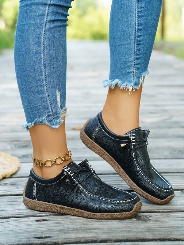 أحذية رياضية كاجوال سهلة الارتداء بنعل مسطح ناعم مع أوتار معدنية للسيدات، أحذية رياضية مسطحة غير زلقة للنساء