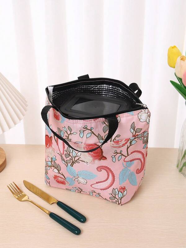 1pc Student Lunch Bag, With Ice Pack, Simple & Elegant Design, Convenient To Carry And Access