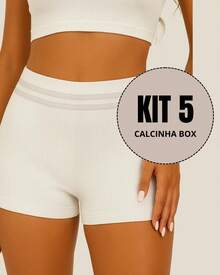 Kit 5 Ribbed Boxer Briefs Polyamide Comfort Lingerie Fashion Women's Underwear - 彩色 - 查看 1