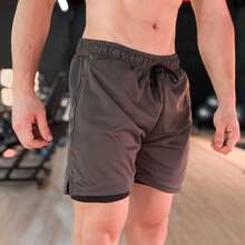 Men's 2-In-1 Bermuda Shorts Gym Running Fitness With Compression Workout - 深灰色 - 查看 8