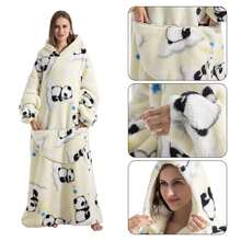 可穿戴毛毯连帽毛绒 - 加大码法兰绒蓬松睡袍、羊毛毯柔软保暖休闲微弹睡袍、男女通用大口袋舒适运动衫、冬季舒适毛毯、温暖礼物、圣诞礼物、新年礼物 - 彩色 - 查看 2