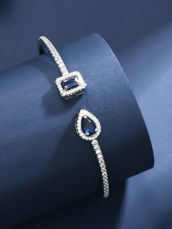 1pc Elegant Vintage Banquet Style Square Diamond Bangle Bracelet, Suitable For Women