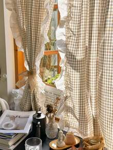 1 件复古美式 Midge 半透明窗帘，带法式荷叶边，卧室/阳台隔断帘 - 彩色 - 查看 1