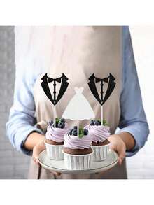 12 件婚礼纸杯蛋糕装饰闪光新郎新娘纸杯蛋糕签新娘送礼会婚礼订婚派对蛋糕装饰用品 - 彩色 - 查看 4
