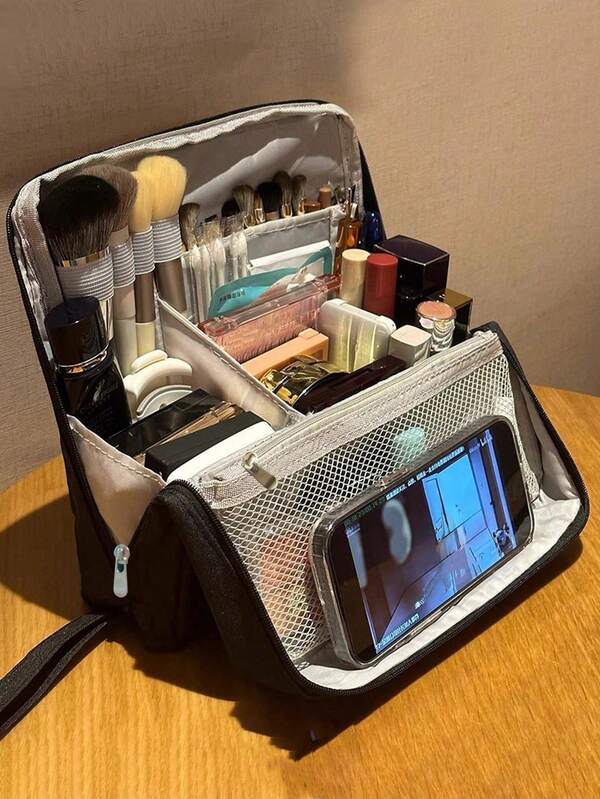 Large Capacity Vertical Makeup Bag - Multi-Compartment Travel Cosmetic Organizer, Durable Fabric & Mesh Pockets, Portable Desktop Skincare & Beauty Tool Storage Box (Yellow/Black), Unisex Makeup Bag | Sturdy Zipper Closure Bags, Makeup Bag, Vanity, Make Up Bag, Organizer, Storage, Makeup Bags, Toiletry Bag, Desk Organiser, Make Up Bag