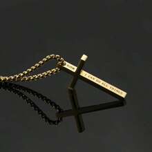 1pc Fashion Stainless Steel Cross Pendant Necklace With Slogan I Can Do All Thins Motivational Encouragement Necklace For Everyday Use Holiday Jewellery - 口號十字架項鍊 - 查看 8