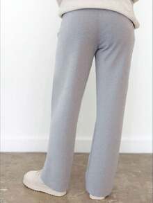 Pantalones de punto casuales de unicolor con cordón en la cintura, versátiles para otoño/invierno