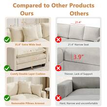 Modern Modular Sectional Sofa Chair, 41.4" Upholstered Chenille Single Accent Chair Comfy Cloud Deep Seat Couch, Oversized Armchair With Toss Pillow For Living Room Bedroom,Beige - Beige Singe Chair - 查看 6