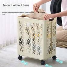 1/2pc Ultra Large Capacity Foldable Cream Colored Roller Laundry Basket - Storage Artifact, Space Saving - Suitable For Multiple Scenarios Such As Bathrooms, Laundry Rooms, And Balconies