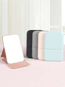 Espejo de maquillaje plegable y portátil, espejo cosmético con soporte, espejo de viaje, artículos de belleza, espejo de maquillaje de escritorio, espejo compacto de escritorio rectangular plegable de estilo sencillo, espejo de maquillaje portátil de viaje para retoque cosmético para mujer y niña como regalo