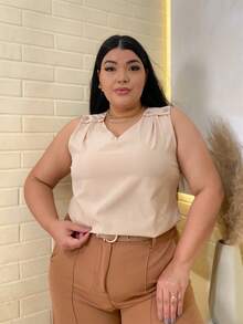 RAINBOW Plain Tank Top Sleeveless Blouse Plain Creppinho With 4 Buttons Plus Size G1G2G3 46-52 Casual Women - 62-AREIA - 查看 4