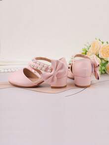 Mädchen Mode Rosa Schleife Klobige High Heel Mary Jane Schuhe, Perlen Prinzessin Kleiderschuhe für alle Jahreszeiten, formelle Party Aufführung Hochzeit Bankett Abendparty, süße niedliche Blumenmädchen Schuhe für Kleinkinder, Kinder, große und kleine Mädchen, vielseitige Kleiderschuhe - Pink - Übersicht 7