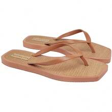 Women's Straw Flip Flops With Square Toe And Lined Briza Beach - Camel - View 8