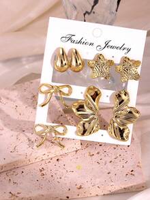 2-10件/套海星、贝壳、蝴蝶结和不对称个性化休闲耳环套装。适合派对、礼物、海滩、生日、休闲日常佩戴 - 金色 - 查看 5