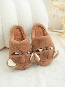 Cute Cartoon Cat Plush Warm Thick Sole Indoor Slippers For Men, Couple Slippers For Winter - Brown - View 5