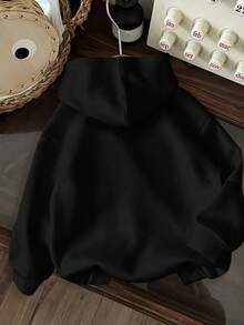 Women's Arabic Letter Print Hooded Sweatshirt - Black Pullover With Pockets, Medium Stretch Fabric Suitable For Daily Casual And Formal Wear - All-Season Women's Clothing, Pocket Design, Loungewear, Urban Fashion, Durable And Long-Lasting - 黑色 - 查看 2