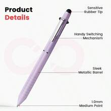 Multicolor Pen In One Sleek Metallic 4 Color Ballpoint Pens Medium Point 1.0mm Retractable Ball Pen With Stylus Tip Journaling Planner Pens For Nursing School Office Supplies 3 Pack Blue - 紫色 - 查看 3