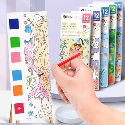 12 Pages Per Book, Each Page Can Be Separated, Watercolor Painting Cartoon Coloring Book, Travel Pocket Painting, Holiday, Gift, Adventure, Mermaid, Small And Easy To Carry