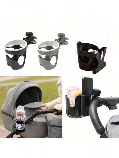 1pc/Style Selectable Adjustable Baby Stroller Bottle Holder/Cup Holder With Phone Holder, Clip-On, Fits Most Stroller Brands, Black - Suitable For Parents, Caregivers And Wheelchair Users - Universal Compatibility - Perfect Gift For New Parents And Elderly