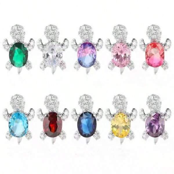 2pcs/16pcs Fashion Women Earrings - Cute Lightweight Luxury Synthetic Cubic Zirconia Turtle Design - Available In Various Colors - Suitable For Daily And Party Wear - Perfect Gift For Valentine's Day
