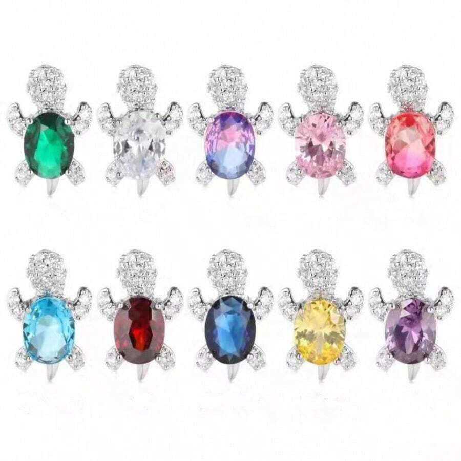 2pcs/16pcs Fashion Women Earrings - Cute Lightweight Luxury Synthetic Cubic Zirconia Turtle Design - Available In Various Colors - Suitable For Daily And Party Wear - Perfect Gift For Valentine's Day - Turtle - View 1