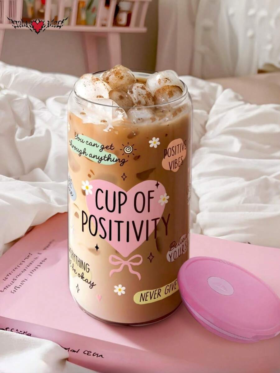 Pink Lid Glass Straw Cup, Iced Coffee Glass Cup, Matcha Straw Cup, Milk Tea Straw Cup, Can-Shaped Cola Cup - Best Gift Choice For Friends! - Multicolor - View 1