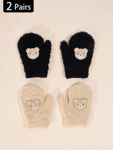 2 双幼儿秋冬高弹力针织保暖厚手套，婴儿/儿童连指手套，防刮手套，适合日常休闲穿着和冬季保暖 - 2雙 - 查看 5