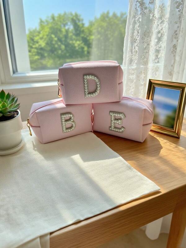 1pc Kids Toiletry Makeup Bag, New Bow Decor Coin Purse, Embroidered Rhombus Pattern Bag, Fashionable Girls Chain Crossbody Bag