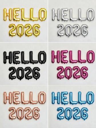 9 st/set 16" guld/silver/svart/blå/fuchsia/rosaguld folieballong med bokstaven "HELLO2026", lämplig för nyår, nyårsafton, 2026, singelfest, julfestdekoration