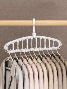 11-Hole Collapsible Clothes Hanger Organizer, Multi-Functional Non-Slip Plastic Portable & Wall-Mountable Closet Storage System, 3.2 Cubic Feet Enclosed Storage Capacity - Lightweight (1pc),Spring,Minimalist,Summer Tops