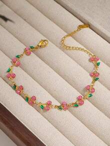 1pc/Set Fashionable French Sweet Cherry Pendant Necklace & Earrings Jewelry Set For Women, Elegant & Cute For Party, Daily Wear, Valentine's Day Gift - Elegant Style - View 11