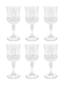 Wine Glasses Set Of 6 Vintage Embossed Reusable Wine Glasses, Heavy-Duty Champagne Cups, Juice Glasses Suitable For Parties & Weddings,Dishwasher (Plastic)