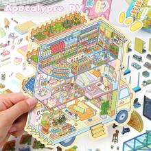 New Large Size DIY Scene Stickers, Adult Landscape Stickers, House Stickers, Scrapbooking Stickers, 3D Miniature House Micro Landscape Stickers, DIY Scrapbook Stickers, Landscape Stickers, Scenery Stickers, Notebook Stickers, Reusable, Multiple Sizes Available - Multicolor - View 13
