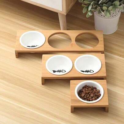 1/2/3 Bowls Cat Dog Feeders Bowl Ceramic Tableware Pet Food Water Bowl Bamboo Frame Antiskid Pet Supplies Dog Cat Feeding Bowl