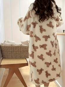 3/2/1件套小熊印花睡袍 - 舒适冬季家居服，带头套，柔软珊瑚绒睡袍，可机洗，成人款，男女通用 - 居家、电影之夜、寒冷天气的理想之选 - 可爱的熊脸图案，米色/棕褐色/白色/黑色/灰色/棕色可选，居家舒适，现代风格，趣味设计，柔软家居服，珊瑚绒面料，舒适法兰绒，万圣节和圣诞节必备，睡袍，保暖防寒，温暖冬季装饰 - 彩色 - 查看 10