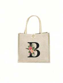 1 Stück Leinen Blumen Buchstaben Handtasche, einfache Handtasche mit großer Kapazität, tragbare lässige Aufbewahrungstasche, multifunktionale Einkaufstasche, personalisiertes Geschenktasche, geeignet für Hochzeiten, Geburtstage, Strände, Festivals, perfekte Geschenke für Frauen, Lehrer, Freunde, Brautjungfern, große Taschen, Studenten und Schulanfang, beste Lehrergeschenke für den Lehrertag, beste Geschenke zur Wertschätzung von Lehrern