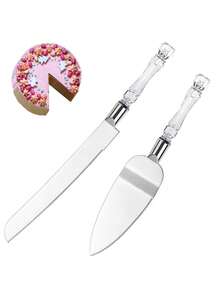 1/2 件/套婚礼蛋糕切具套装，包括不锈钢刀片蛋糕刀和服务器，银色，带亚克力仿水晶手柄，非常适合婚礼、新娘送礼会、周年纪念、乔迁和生日礼物圣诞礼物 - 彩色 - 查看 12