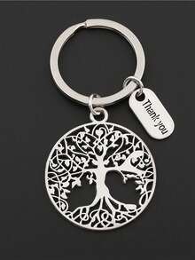 Life Tree Gratitude Keychain, Metal Keyring, Wallet, Bag, Backpack, Car Key Accessories, Thanksgiving, Graduation, Teacher's Day Gift, Automotive Accessories, Campus Cute Gothic Y2K Lanyard, ID Card Holder, Automotive Accessories - Silver - View 6