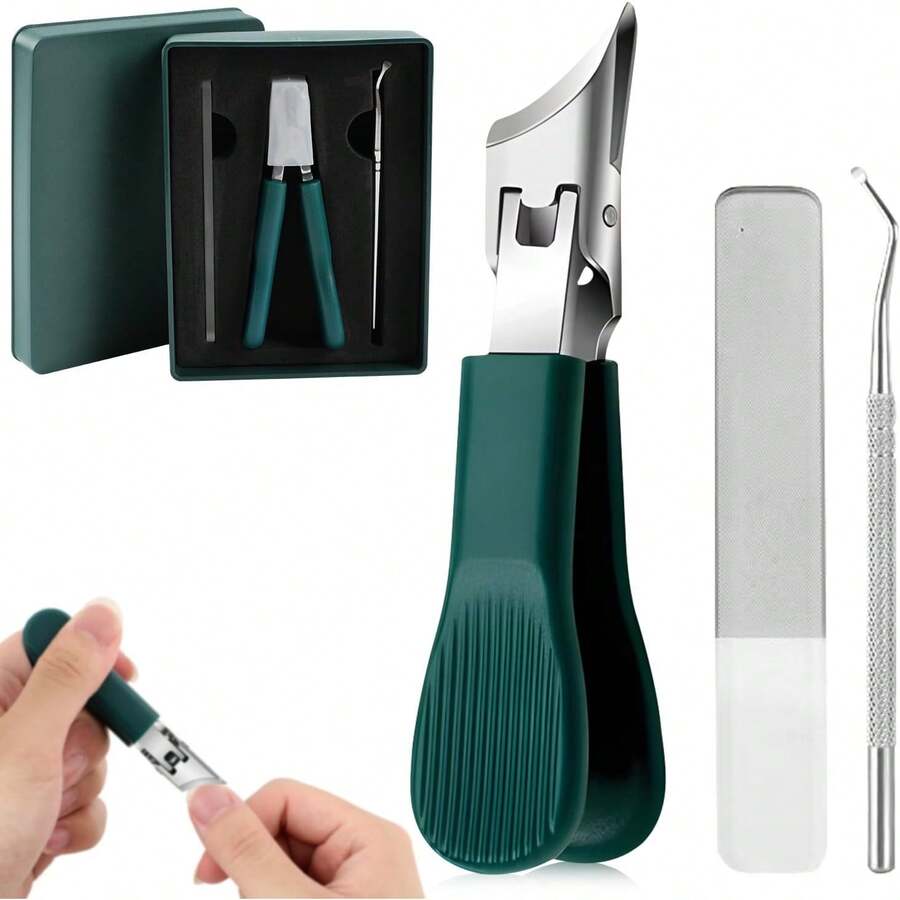 Beak Beveled Nail Clippers,Wide Jaw Opening Anti-Splash Slanted Nail,Slanted Jaw Ingrown Toenail Clippers Thick Toenails (Green) - 綠色 - 查看 1
