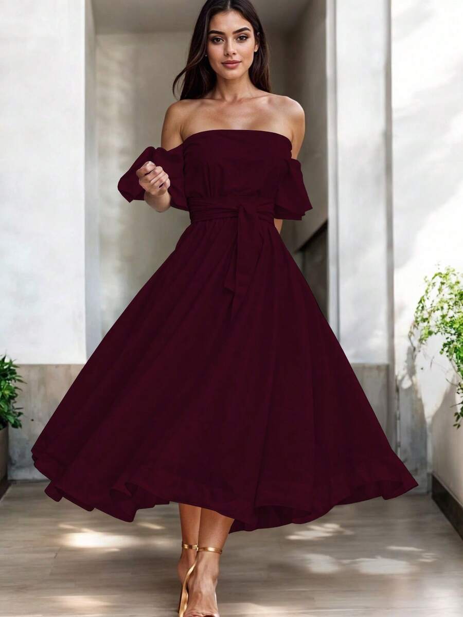 Women Midi Dresses - Vino - View 1