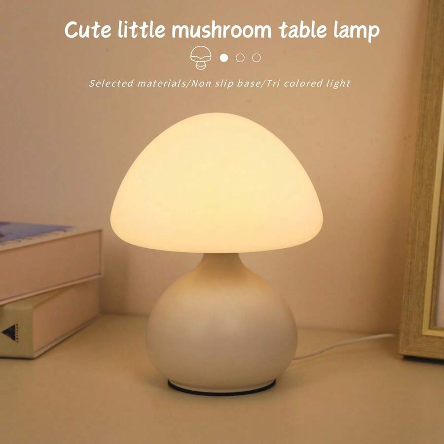 1pc Modern Creative Mushroom Desk Lamp - Touch Control 3-Color Ambient Light, Small Bedside Lamp, USB Powered, Suitable For Living Room, Dining Room, Dorm, Home Office