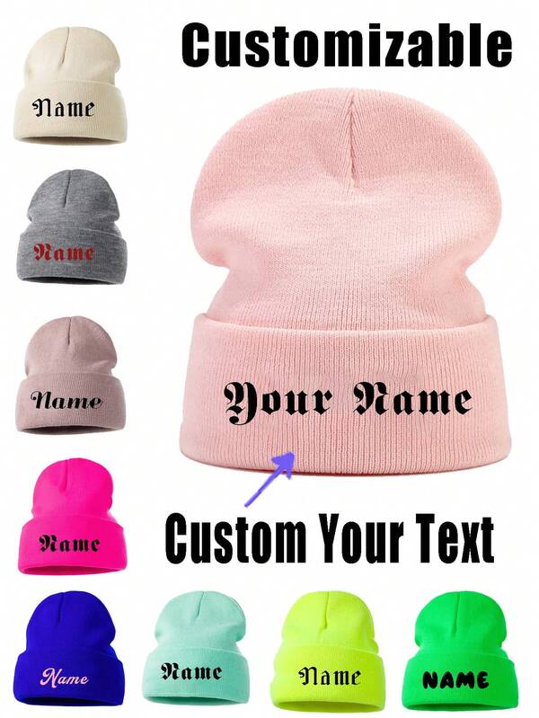 Personalized Embroidered Knitted Hat, Custom Text Winter Knitted Hat Warm, Custom Logo Solid Color Elastic Warm Knitted Hat Beanie Hat, Daily Outdoor Autumn And Winter Fashionable, Diverse Colors, Lovely, Simple Unisex Fashion Hats, Casual Custom Gifts, Personalized Gifts For Friends And Family, Autumn And Winter Essential Warm Hats,