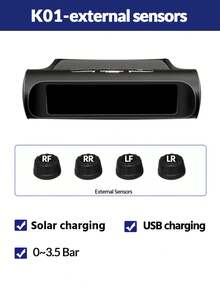 太阳能供电的 TPMS 轮胎压力监测系统、汽车安全警报系统、轮胎压力传感器套件、自动警报和实时压力跟踪、仅接收器 - 黑色 - 查看 9