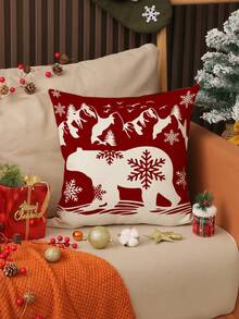 1pc/4pcs Christmas Snowflake, Holly, Reindeer Print Linen Throw Pillow Cover, 17.7*17.7inch/45X45cm, Decorative Pillow Case For Room, Bedroom, Sofa (No Pillow Insert)