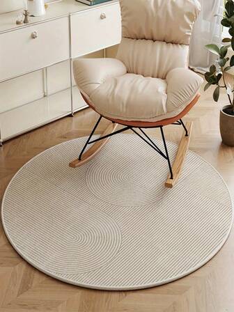 1pc Modern Round Beige & Black Striped Faux Wool Area Rug - Beige Base With Black Line Design, Soft & Comfortable, Washable Carpet For Living Room, Bedroom, Study, Lounge Or Dressing Room, Multipurpose Room Mat