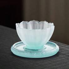 Set de tasse et soucoupe en verre dégradé de lotus fait main, résistant à la chaleur et au froid, convient pour les boissons froides, le thé de l'après-midi, les jus, l'usage quotidien, la maison, le restaurant, le bureau, un excellent cadeau pour les fêtes